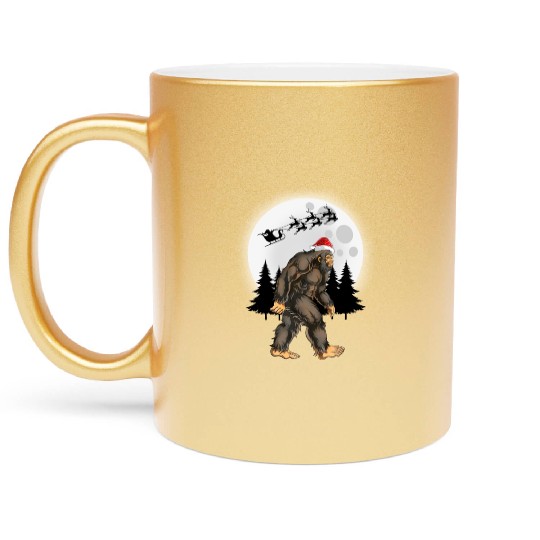 Bigfoot Believe Christmas Tree Sasquatch Santa Metallic Mugs