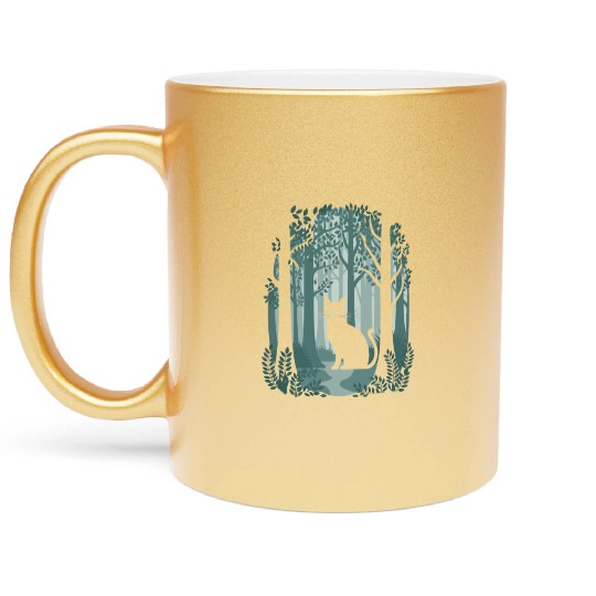 Cottagecore enchanting Forest Cat Metallic Mugs