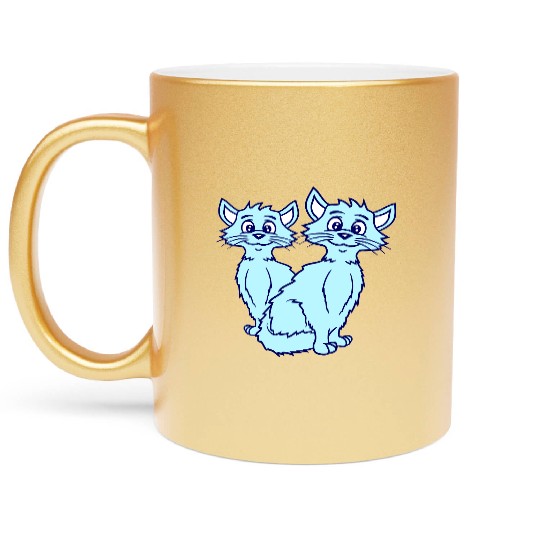 Two Happy Cats 2 Friends Love Couple Kitten Team Metallic Mugs
