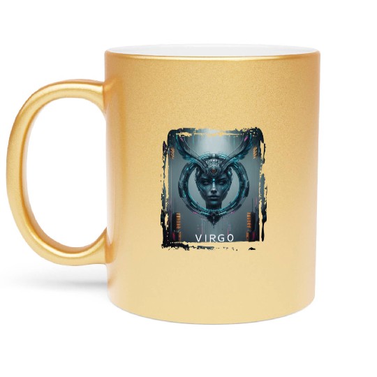 Zodiac sign Virgo in cyberpunk era Future Metallic Mugs