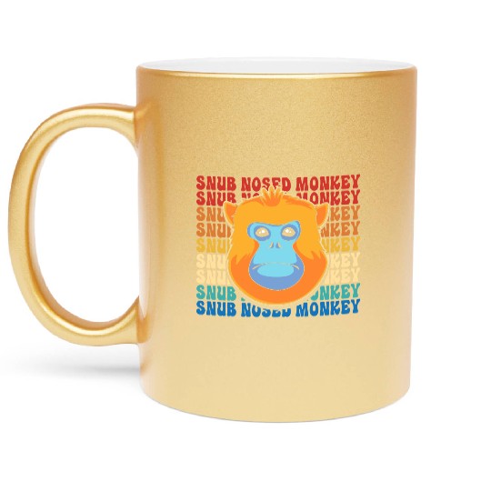 Retro Golden Snub Nosed Monkey Cute Monkey Face Metallic Mugs