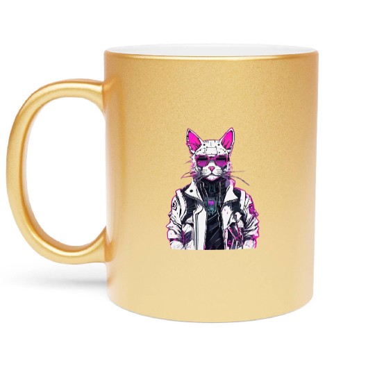 Cyberpunk Cat: Neon Outlaw Metallic Mugs