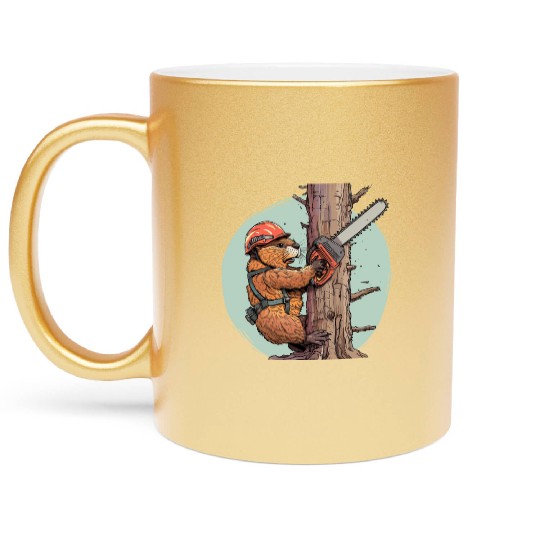 Beaver Lumberjack Chainsaw Metallic Mugs