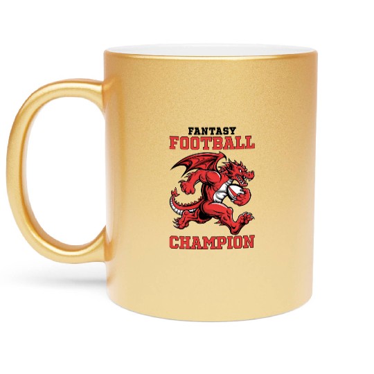 Funny Fantasy Football Champion Dragon Running Metallic Mugs