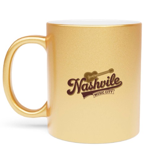 Nashville Music City Logo with Guitar Illustration Metallic Mugs