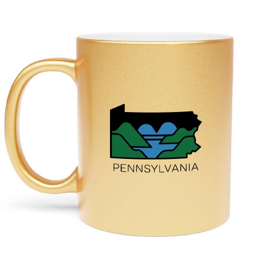 Pennsylvania Outline with Heart Shaped River Map Metallic Mugs