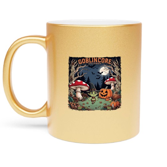 Halloween goblincore enchanted forest goblin Metallic Mugs
