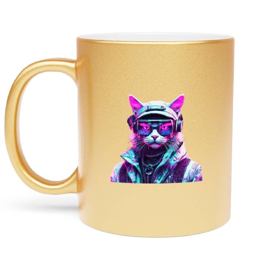 Mystical Cyberpunk Bad Cat Metallic Mugs