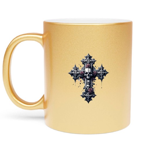 Gothic Cross Collection - Skulls and Red Roses Metallic Mugs
