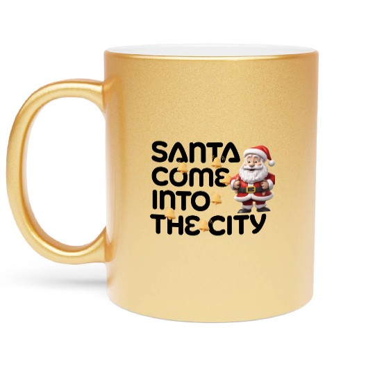 Festive Santa with Jingle Bells Design Metallic Mugs