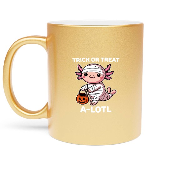 Funny Halloween Cute Axolotl Trick or Treat Metallic Mugs