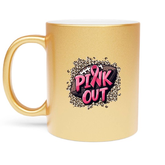 Pink Out Breast Cancer Football Coquette Bow Mom Metallic Mugs