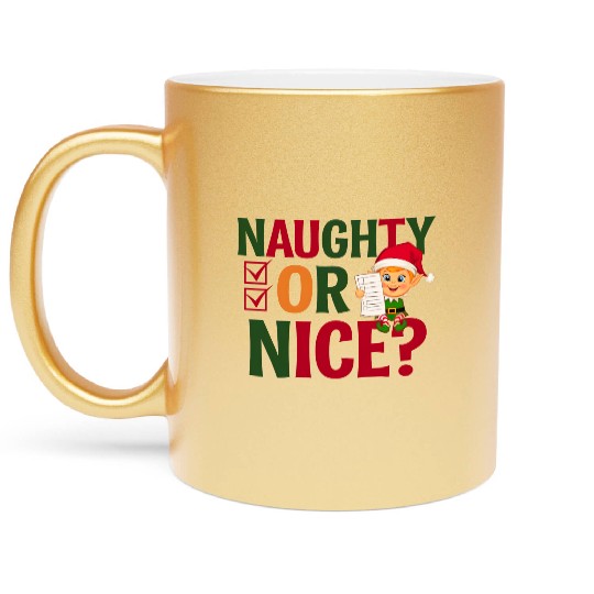 Naughty or Nice Elf Checklist Christmas Fun Metallic Mugs