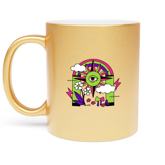 Pink ve Green Psychedelic I Need Space Metallic Mugs