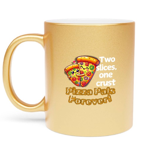 Cheesy Together: Two Slices, One Heart! Metallic Mugs