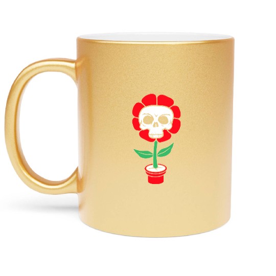Evil Skull Flower Horror Halloween Skeleton Head Metallic Mugs