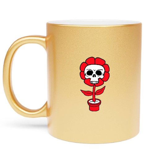 Evil Skull Flower Horror Halloween Skeleton Head Metallic Mugs