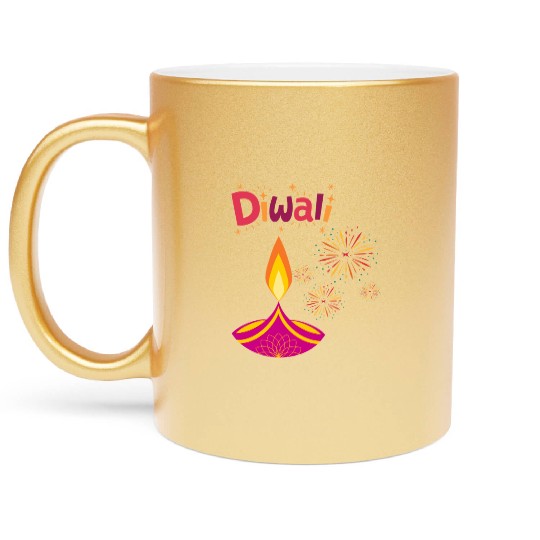 Diwali Design with Lamp & Festive Fireworks Metallic Mugs