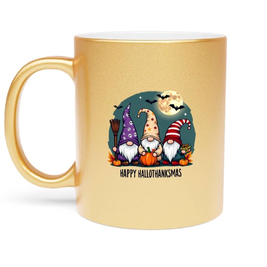 Happy Hallothanksmas Gnomes Celebration with Bats Metallic Mugs