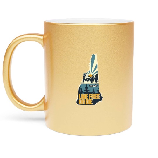 Live Free or Die Retro New Hampshire Nature Metallic Mugs