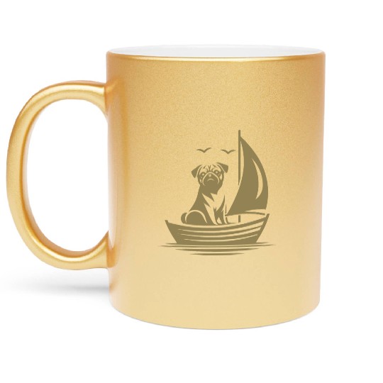Pug silhouette sailboat minimalist Metallic Mugs