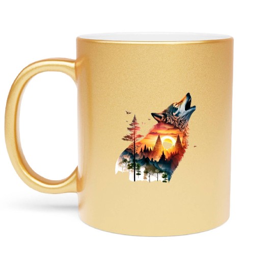 Vintage Wolf Moon Graphic Metallic Mugs – Retro 90s