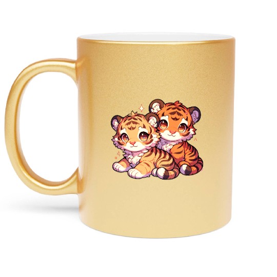 Adorable Baby Tiger Cubs Artwork - Cute and Metallic Mugs
