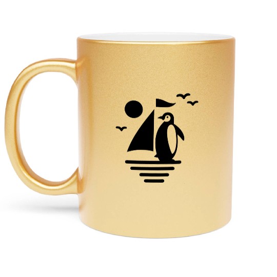 Penguin Sailboat Silhouette Minimalist Metallic Mugs