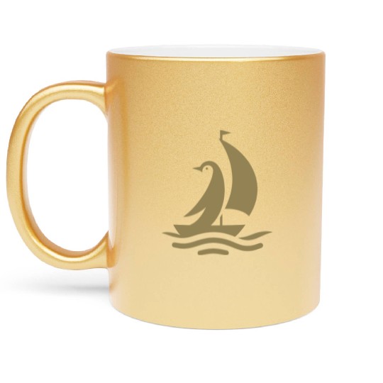 Penguin sailboat sailing silhouette minimalist Metallic Mugs