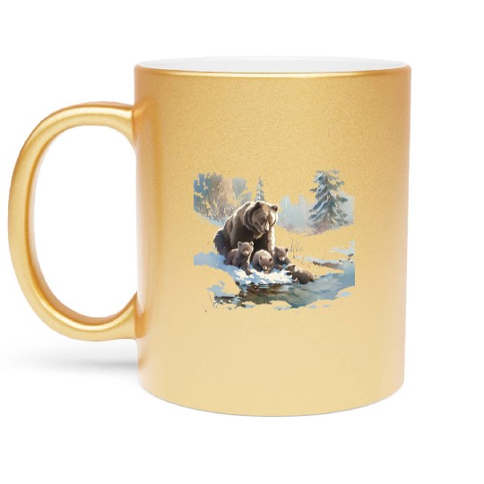 Retro 399 Grizzly Bears Wilderness Scene 90s Metallic Mugs