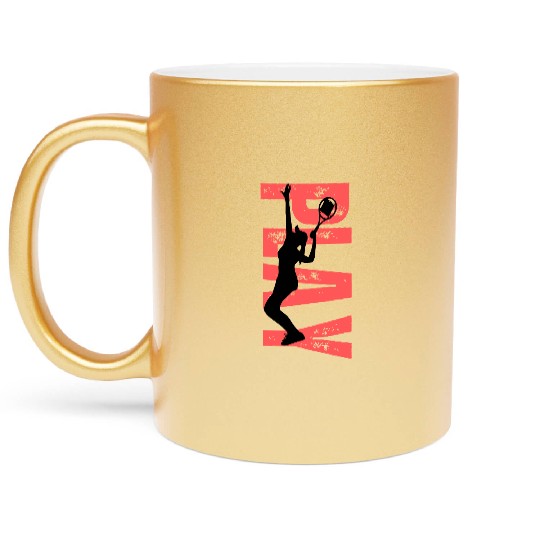 Play Tennis female coral Metallic Mugs