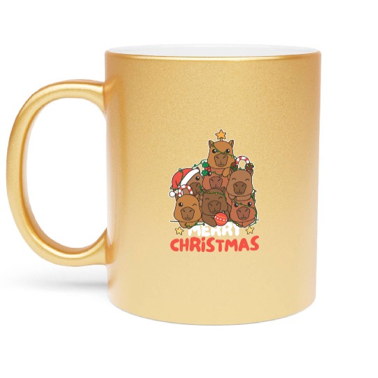 Capybara Christmas Tree Merry Christmas Metallic Mugs