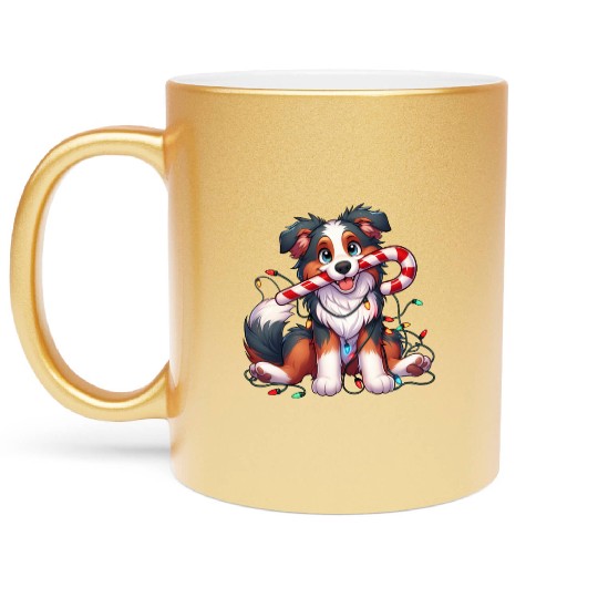 Christmas Dog Australian Shepard Lights Metallic Mugs