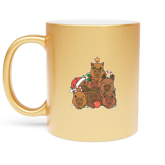 Capybara Christmas Tree Funny Animal Christmas Metallic Mugs