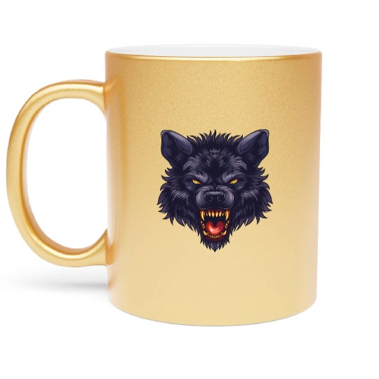 dark wolf face Metallic Mugs