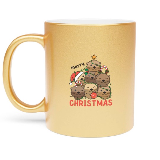 Otter Christmas Tree Merry Christmas Metallic Mugs