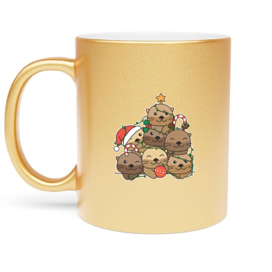 Otter Christmas Tree Funny Animal Christmas Metallic Mugs