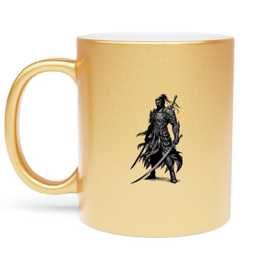 Black Warrior Sketch Power Fantasy Art 1 Metallic Mugs
