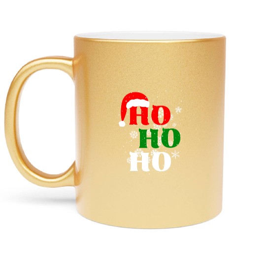 Christmas Ho Ho Ho Snow Flakes with Santa Hat Metallic Mugs