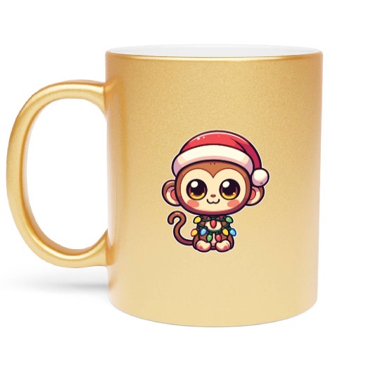Christmas Hat Christmas Fairy Lights Monkey Metallic Mugs