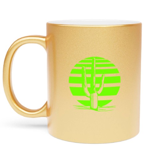 Cactus Desert Sunset Evening Sun Lines Night Cacti Metallic Mugs