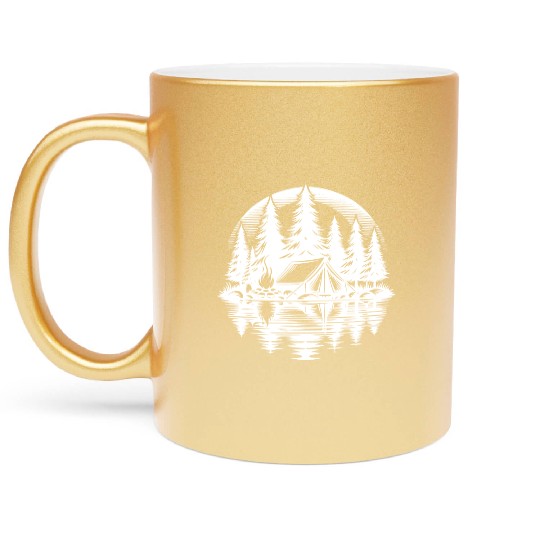 Peace And Nature Camping Campfire Scene In The Metallic Mugs