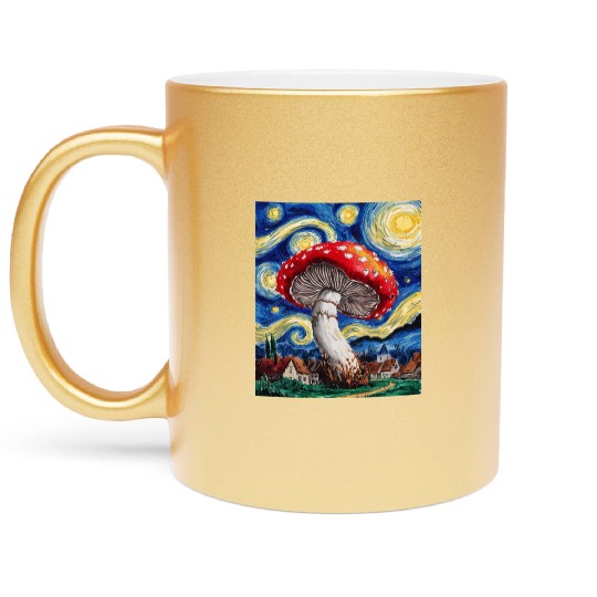 Starry Night Mushroom: Surreal Watercolor Dreamsca Metallic Mugs