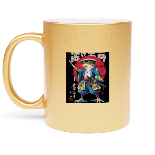 Samurai Spirit Frog Warrior of Japan Rising Sun Metallic Mugs