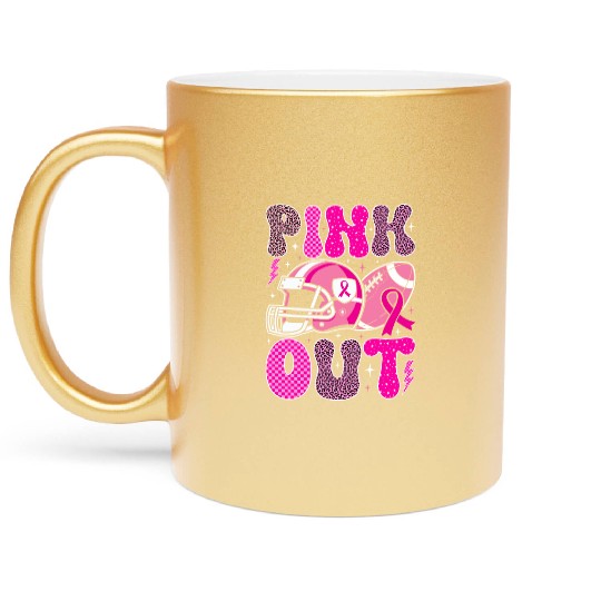 Pink Out Breast Cancer Football Mom Girls Women Metallic Mugs