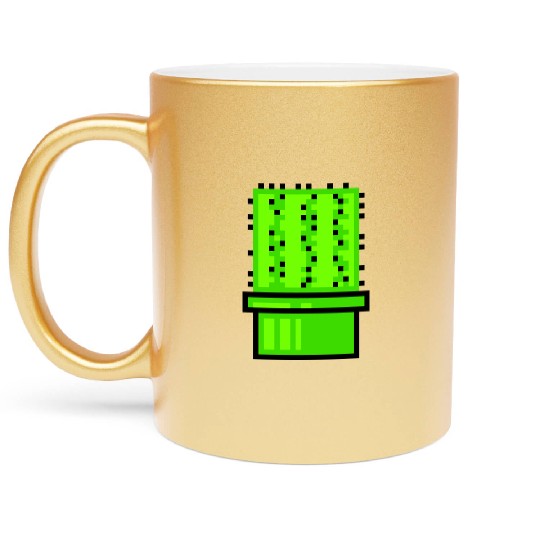 Cactus Cacti Retro Video Game Pixel Flower Pot Metallic Mugs