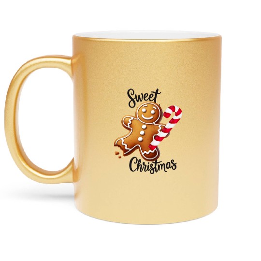 Happy gingerbread man with candy cane Metallic Mugs