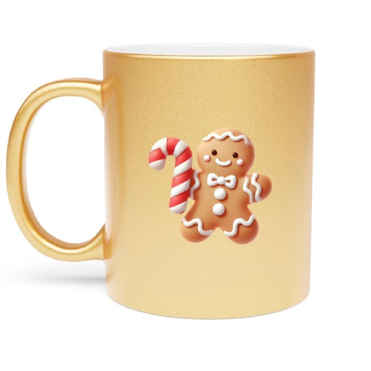 Happy gingerbread man with candy cane Metallic Mugs