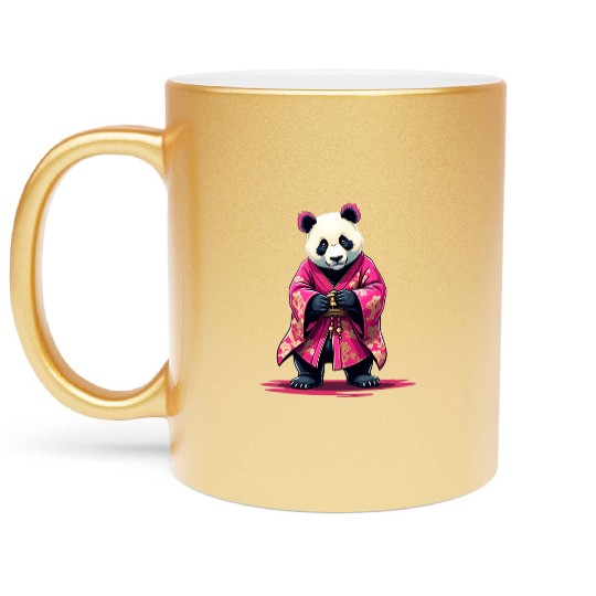Pink Panda Japanese Style Kimono Metallic Mugs