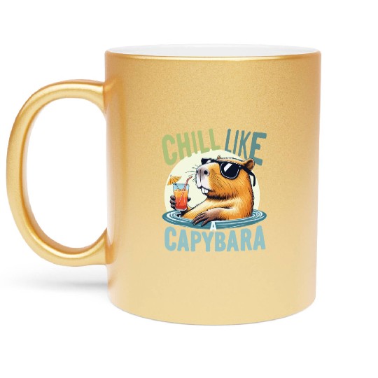 gift idea funny quote zen design Capybara Metallic Mugs